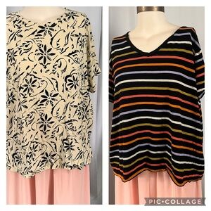 Sonoma Cream and Black Blouse Short Sleeve Relaxed Fit